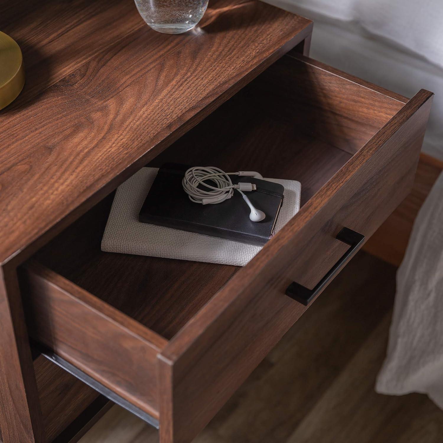 Wood Modern End Table with black metal handles - Dark Walnut