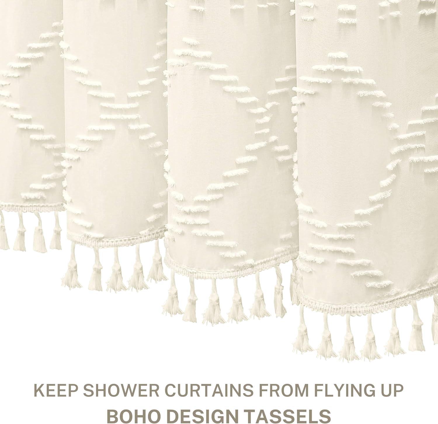 Cream Chevron Textured Boho Fabric Shower Curtain, 72 x 72