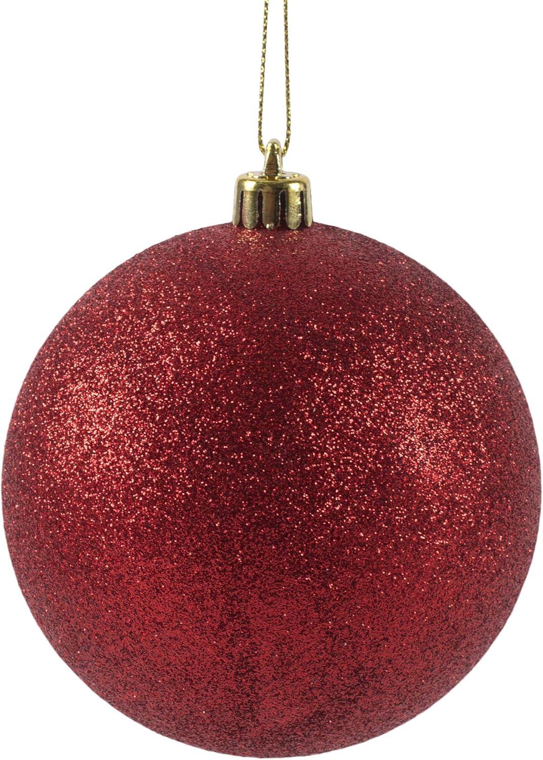 Christmas By Krebs Ornament, Commercial Grade Indoor and Outdoor Shatterproof Plastic, Water Resistant Ball Ornament Decorations (Red Glitter, 4 inch (100mm))