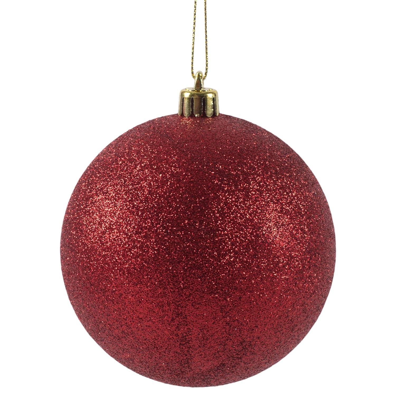 Christmas By Krebs Ornament, Commercial Grade Indoor and Outdoor Shatterproof Plastic, Water Resistant Ball Ornament Decorations (Red Glitter, 4 inch (100mm))