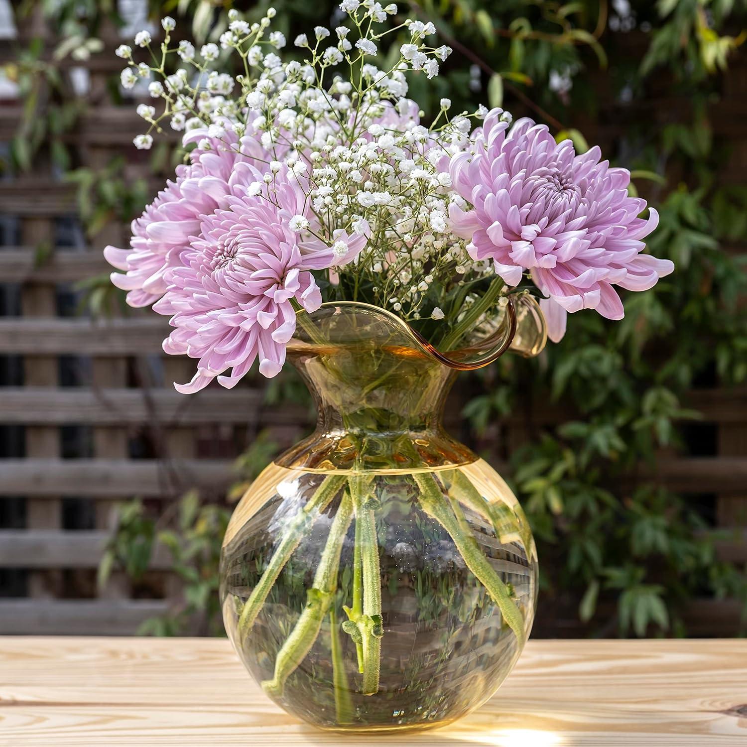 Amber Glass Medium Fluted Bud Vase