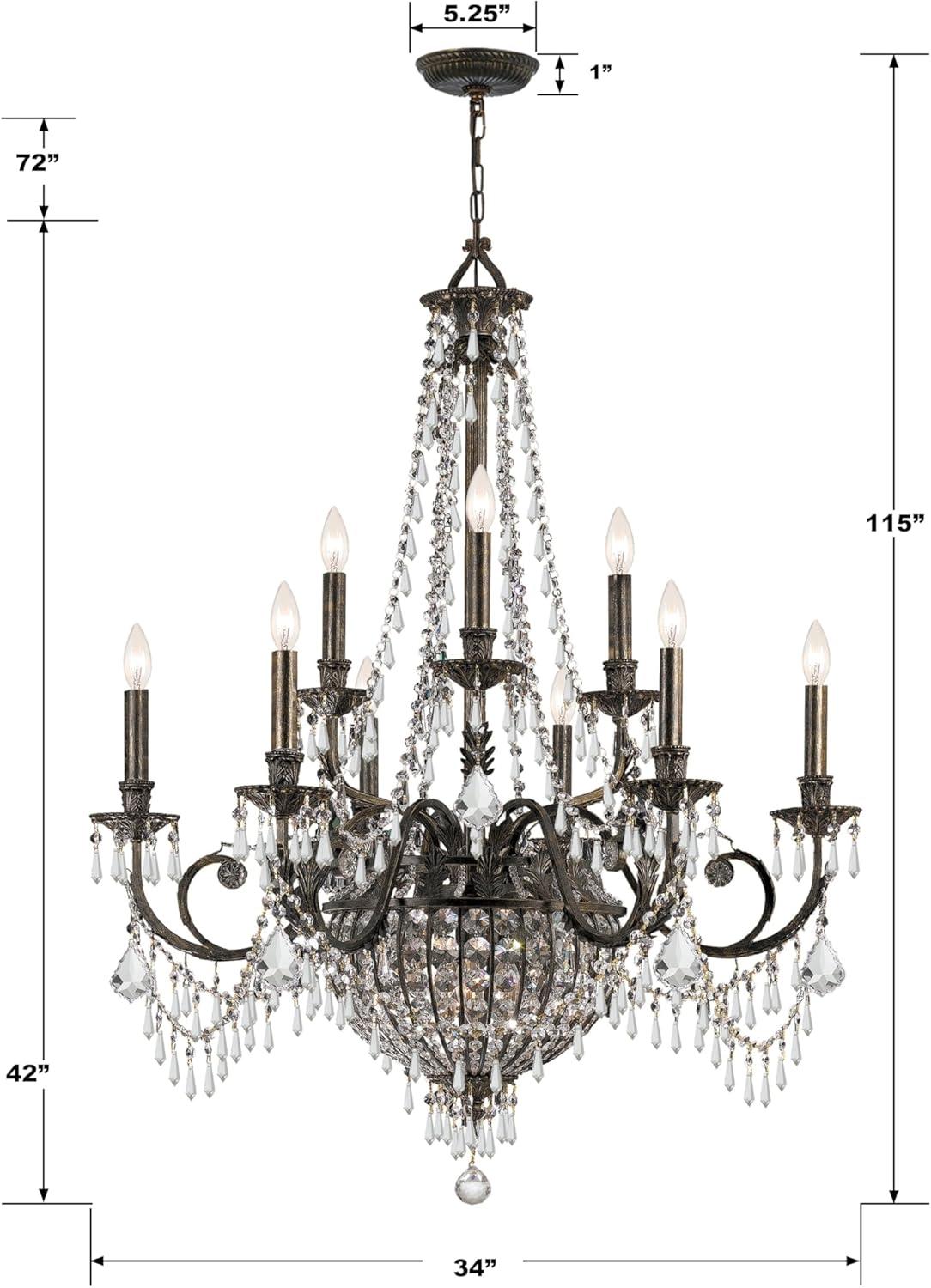 English Bronze 12-Light Crystal Candle Chandelier