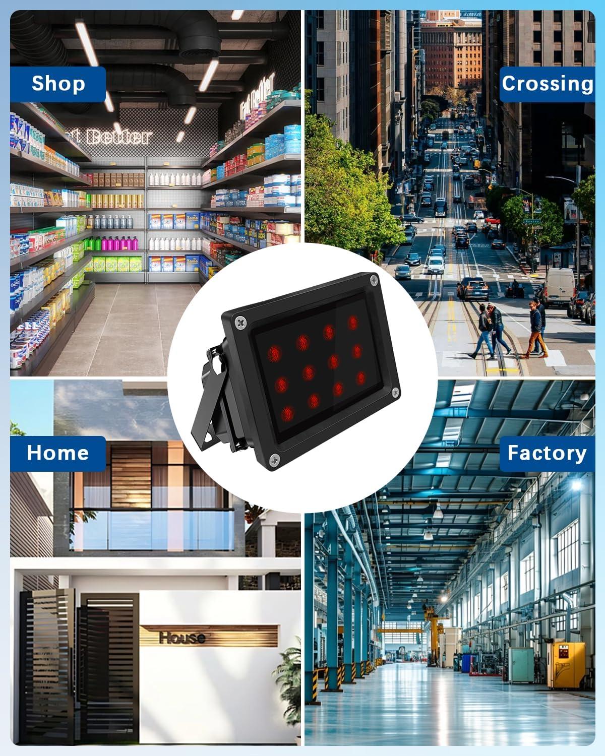 【12 LED Waterproof 】 IR Illuminator 90 Degree Wide Angle Long Range Infrared Light, 120ft 850nm IR Flood Lights with Power Adapter for Night Vision CCTV & IP Security Camera