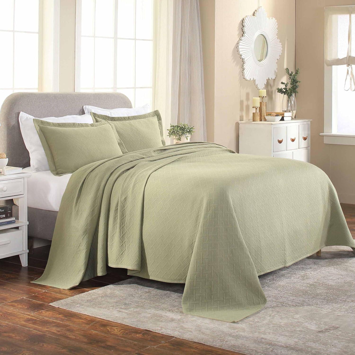 100% Cotton All Season Basket Weave Bedspread/Coverlet Set