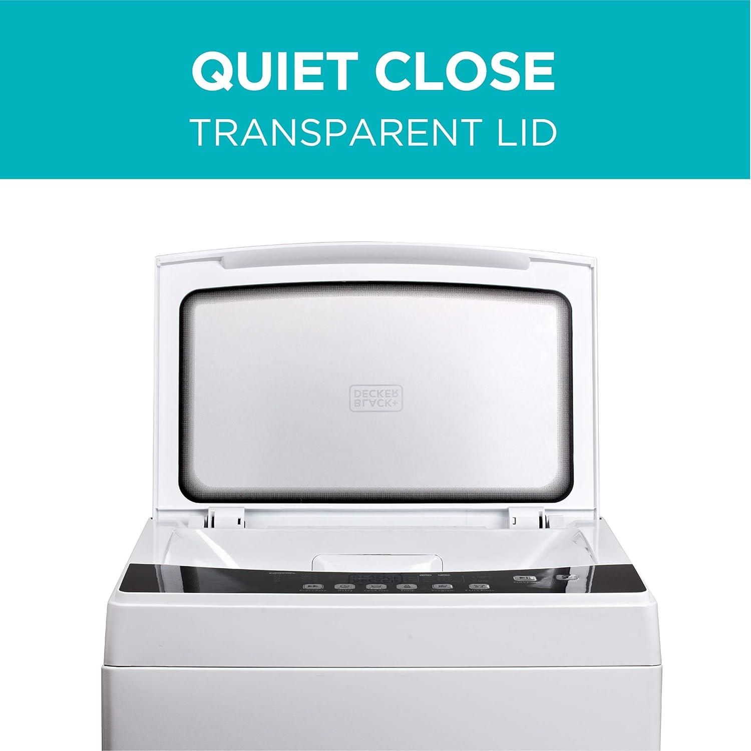 BLACK+DECKER Small Portable Washer, Washing Machine for Household Use, Portable Washer 1.7 cu.Ft with 6 Cycles, Transparent Lid & LED Display