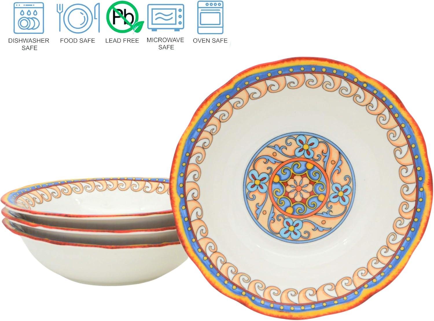 Duomo Multicolor Ceramic Italian Renaissance Pasta Bowl Set