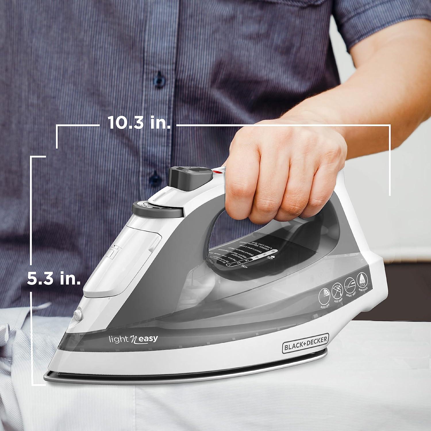 BLACK+DECKER Light �N Easy Compact Steam Iron, IR1020S, Stainless Steel Soleplate, Spray Mist, Anti-Drip, Auto Shutoff