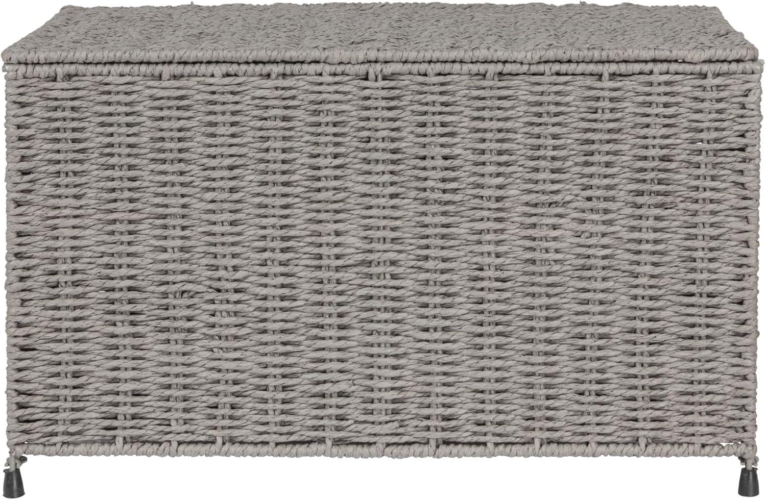 Household Essentials Woven Paper Rope Storage Chest with Hinged Lid and Integrated Handles Gray