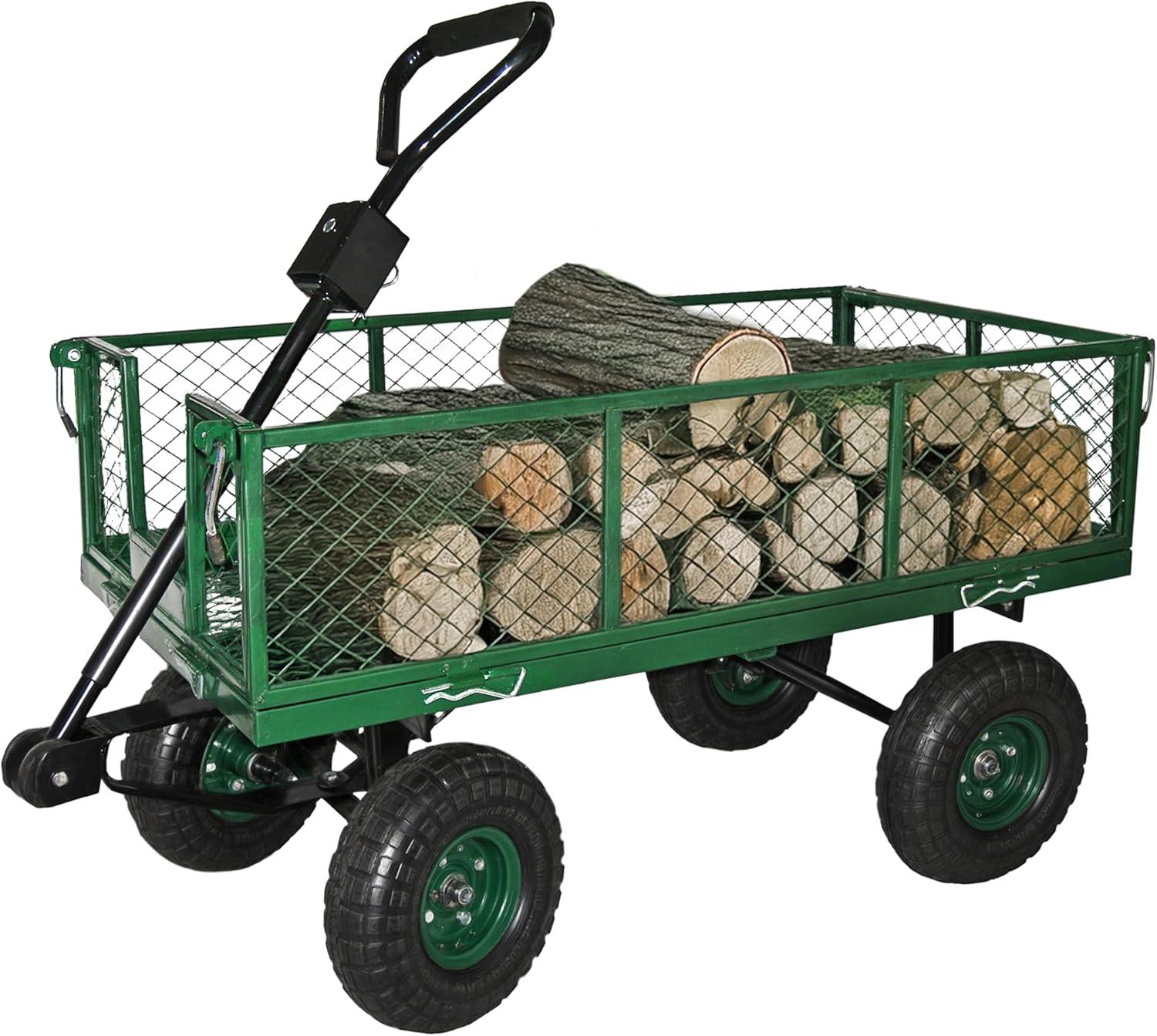 Heavy Duty Green Metal Garden Cart Wagon with Removable Sides