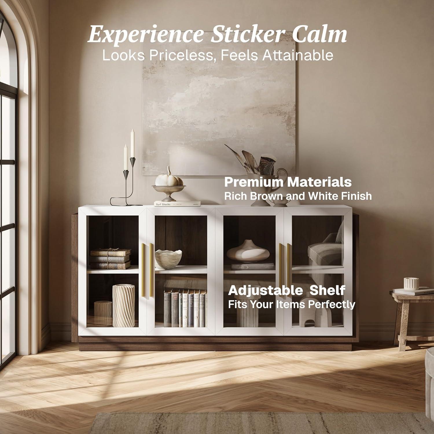 BELLEZE Sideboard Buffet Cabinet, Modern Wood Glass-Buffet-Sideboard with Storage, Console Table for Kitchen, Dinning Room, Living Room, Hallway, or Entrance - Brixston (White)