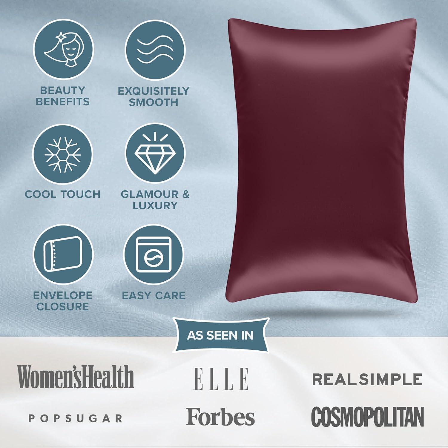 2 Pcs Standard - Envelope Burgundy Satin Pillowcase Set by Bare Home
