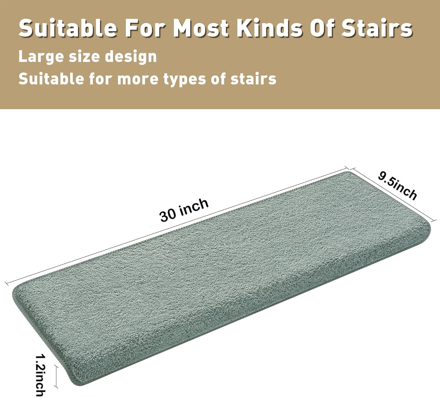 PURE ERA Bullnose Soft Plush Carpet Stair Treads Wooden Steps Rugs Self Adhesive Non-slip 9.5" x 30"x1.2" (Set of 7, Gray)
