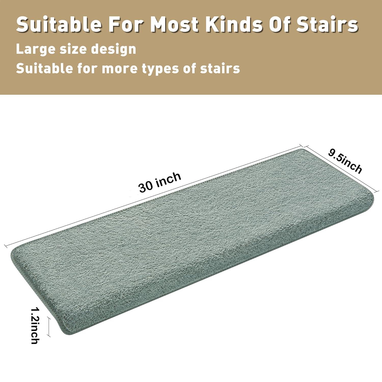 PURE ERA Bullnose Soft Plush Carpet Stair Treads Wooden Steps Rugs Self Adhesive Non-slip 9.5" x 30"x1.2" (Set of 7, Gray)