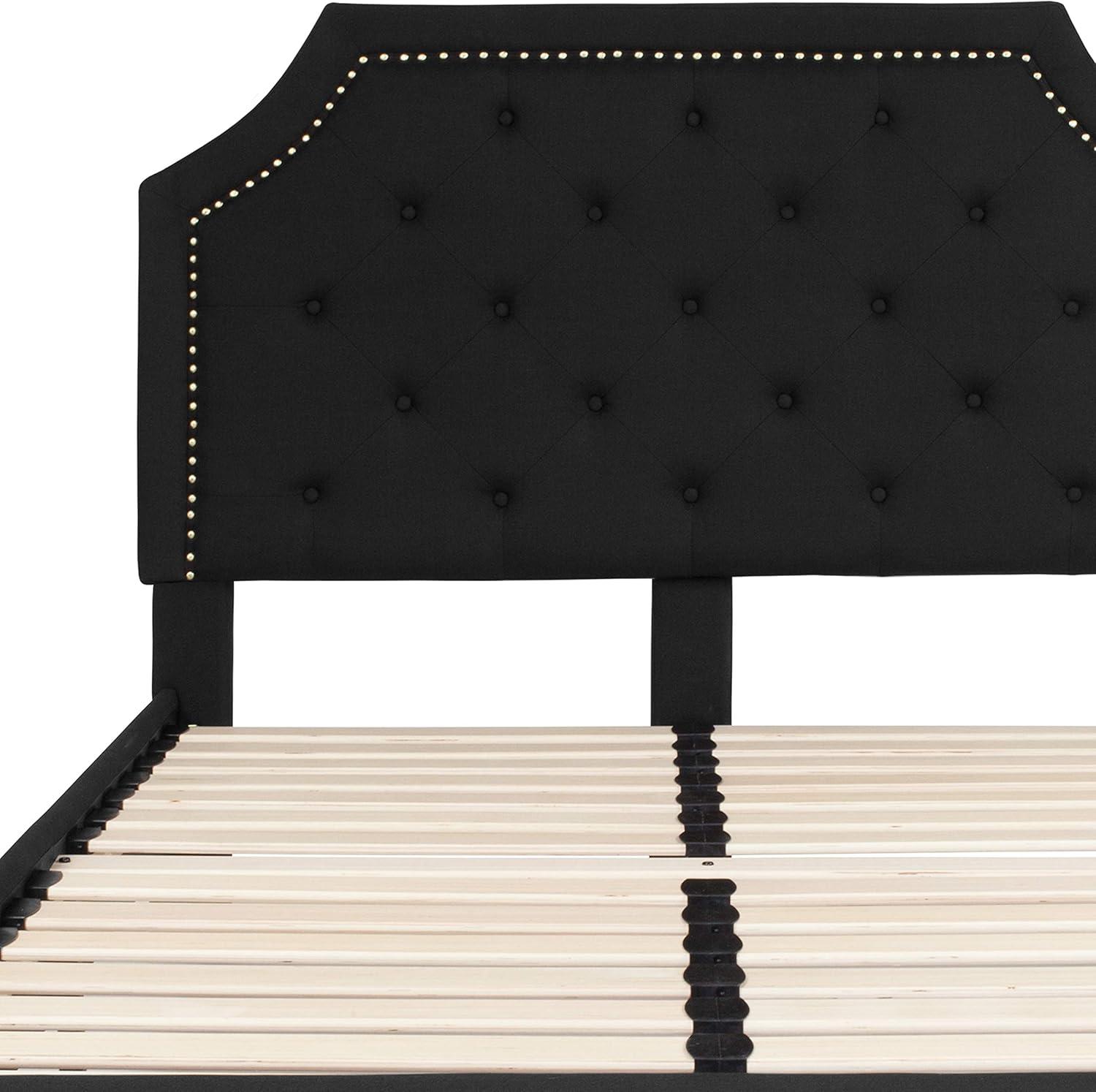 Elegant Full-Size Black Upholstered Platform Bed with Tufted Headboard