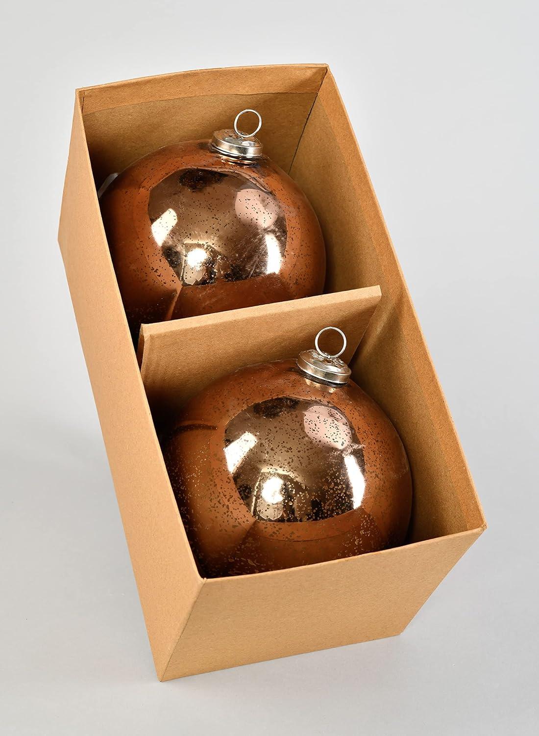 Set of 2 Antique Bronze Mercury Glass Hanging Ornaments