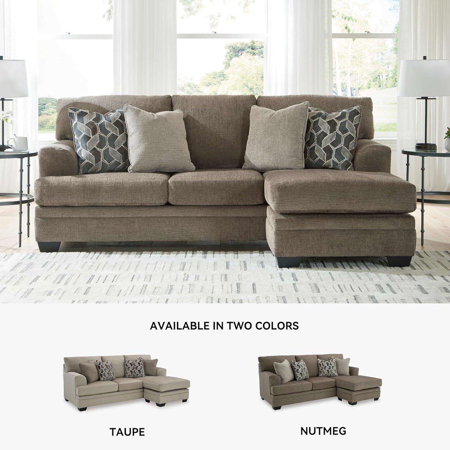 Nutmeg Fabric Sofa Chaise with Flared Arms and Ottoman