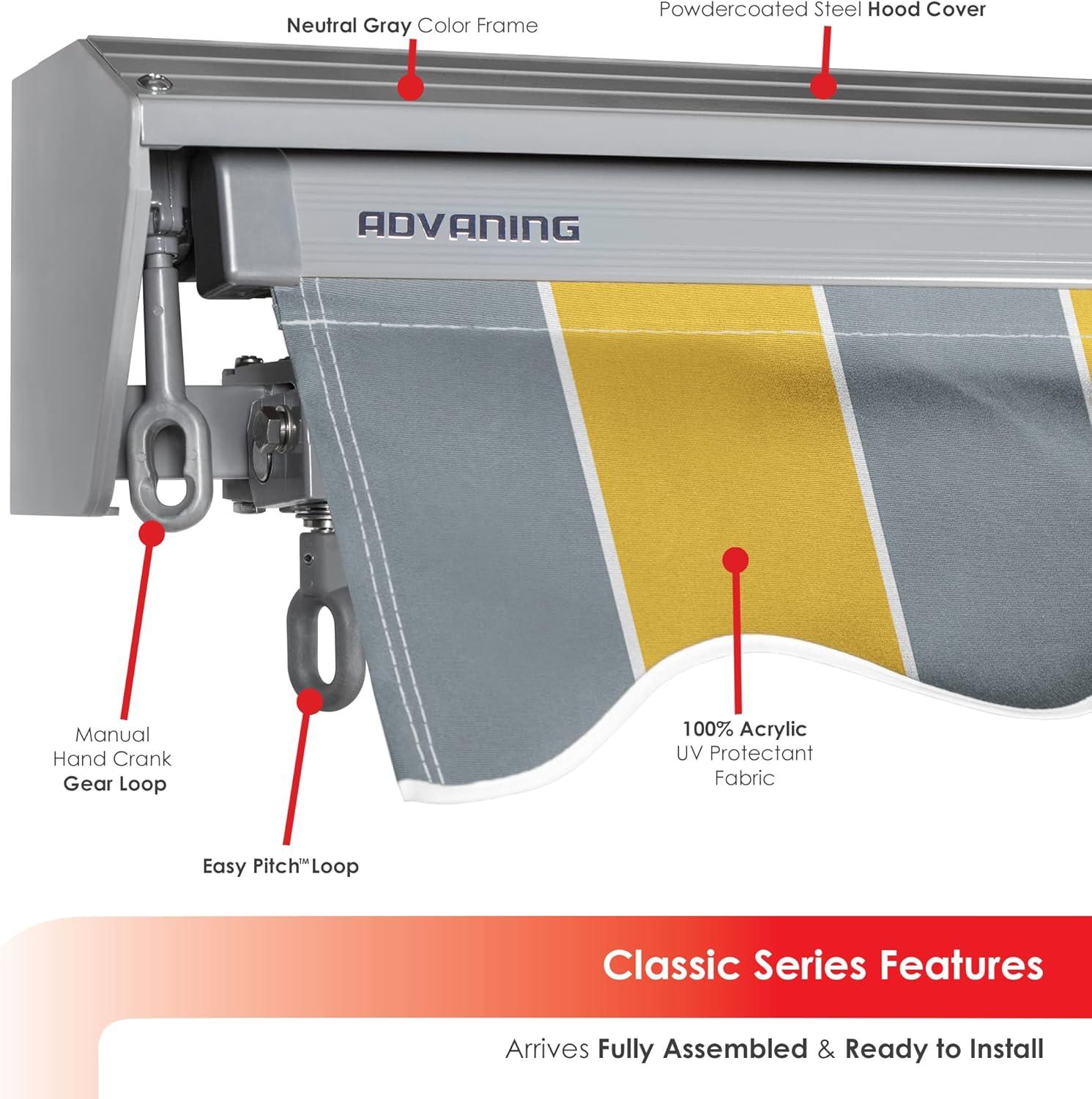 Golden Yellow and Gray Striped Electric Retractable Awning