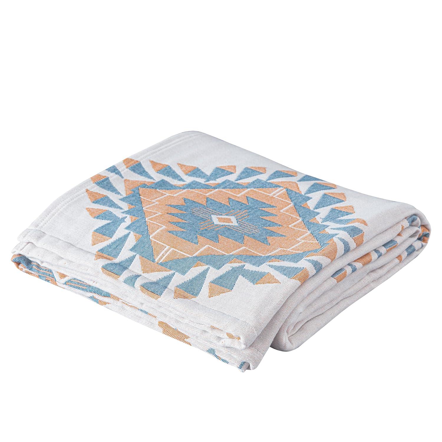 Chezmoi Collection Ezra Jacquard Woven Lightweight 4-Layer Reversible Cotton Thin Blanket