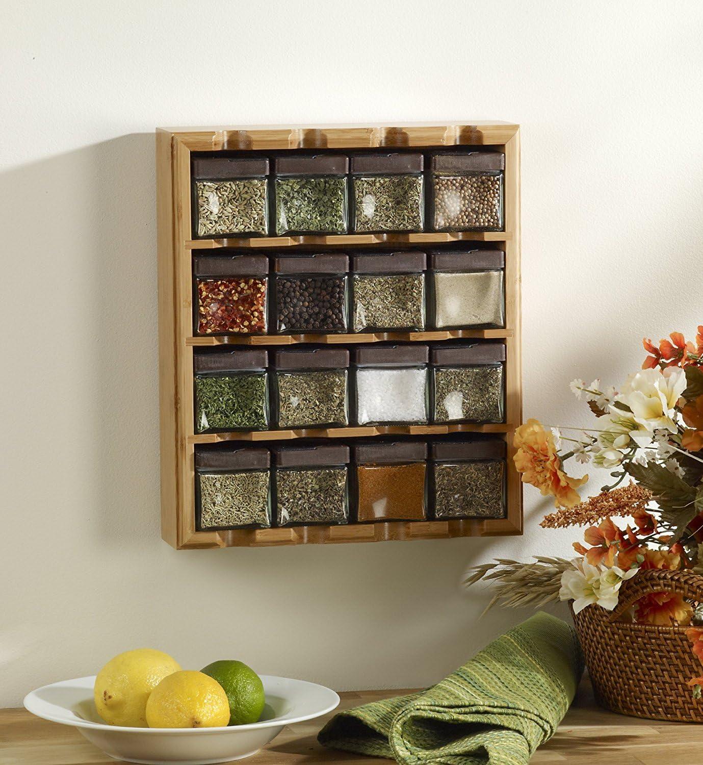 Kamenstein 16-Cube Bamboo Spice Rack with Glass Jars