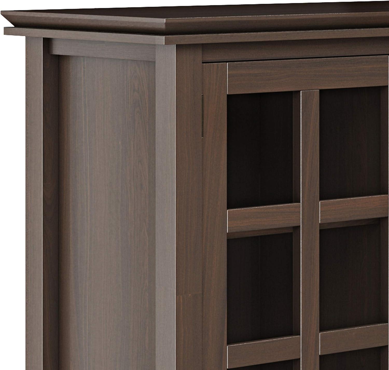 Simpli Home Artisan 38"W Solid Wood 4-Shelf Medium Storage Cabinet with Glass Doors and Adjustable Shelves