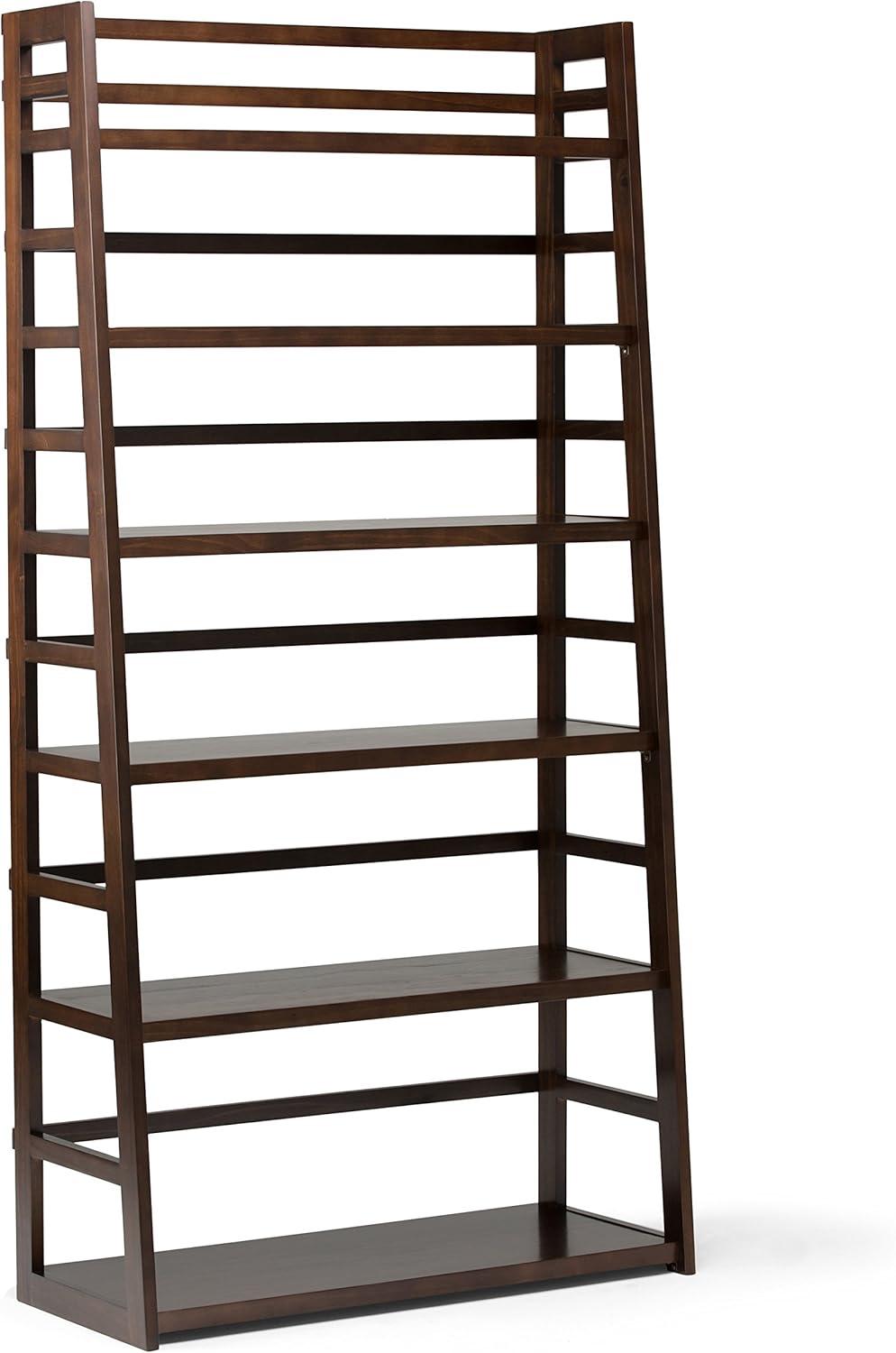 Acadian Brunette Brown Solid Wood Wide Ladder Shelf Bookcase