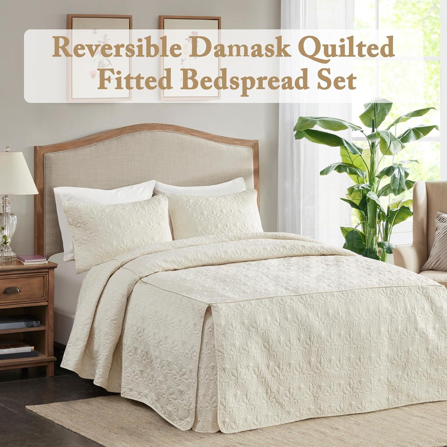 Madison Park Quebec 3 Piece Split Corner Pleated Quilted Bedspread