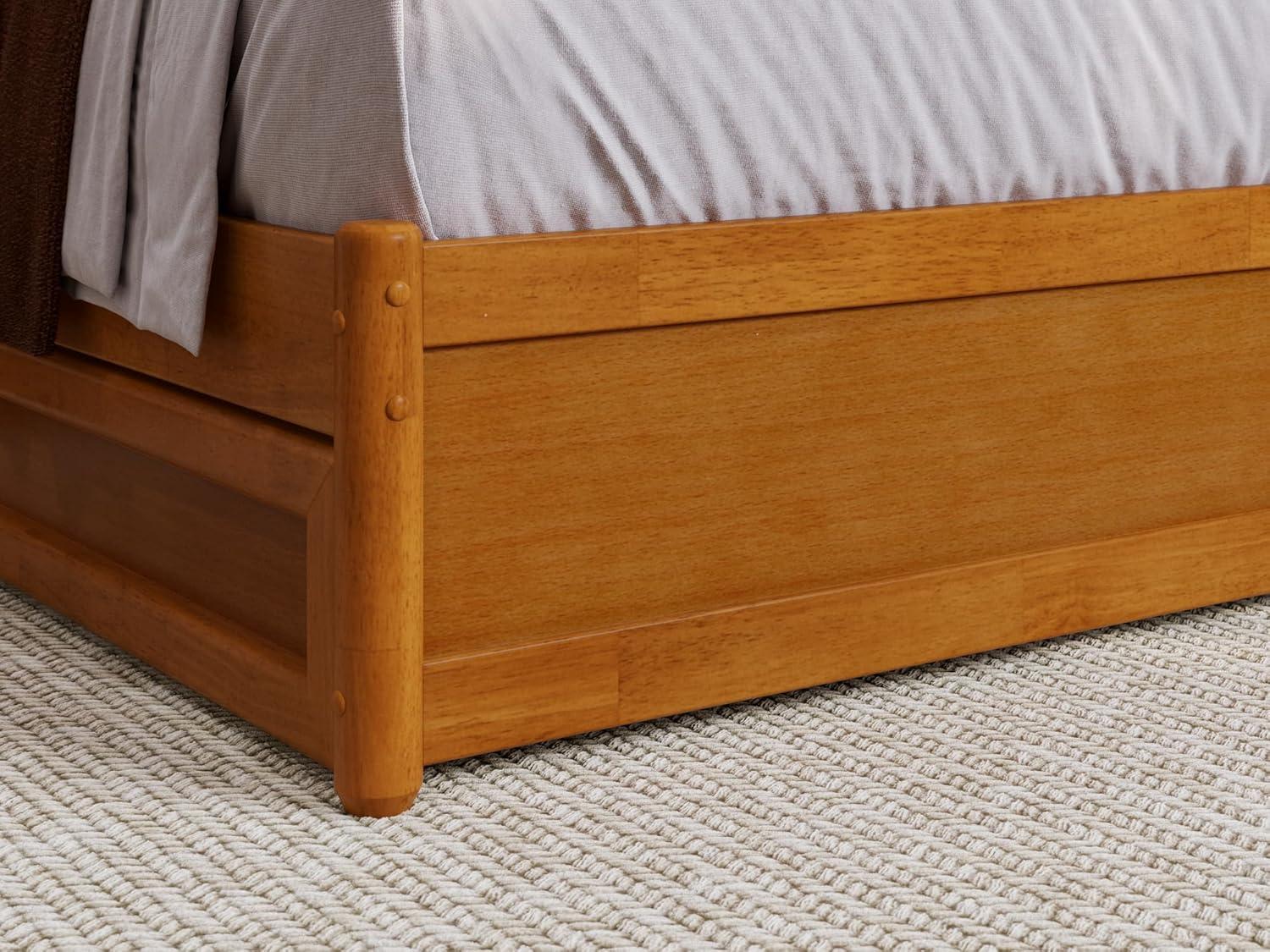 Barcelona Queen Wood Panel Platform Bed with Storage Drawers in Light Toffee