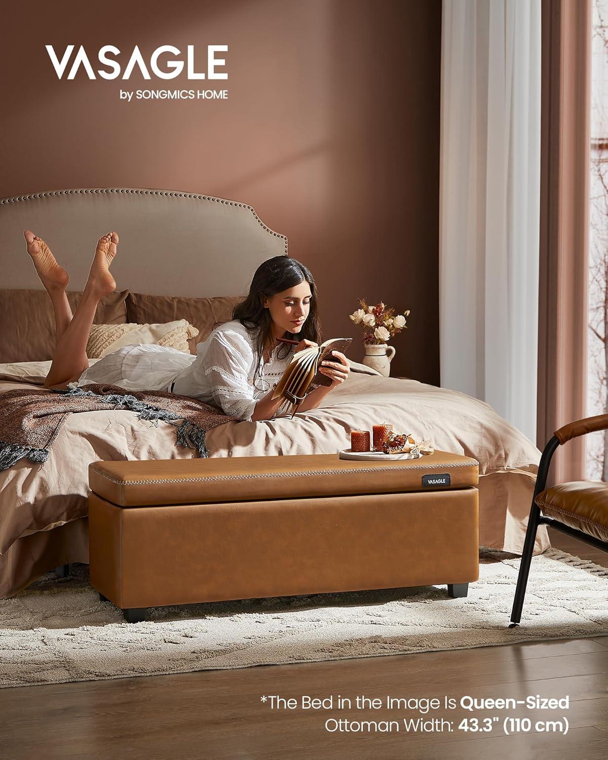 Caramel Brown Synthetic Leather Storage Ottoman Bench