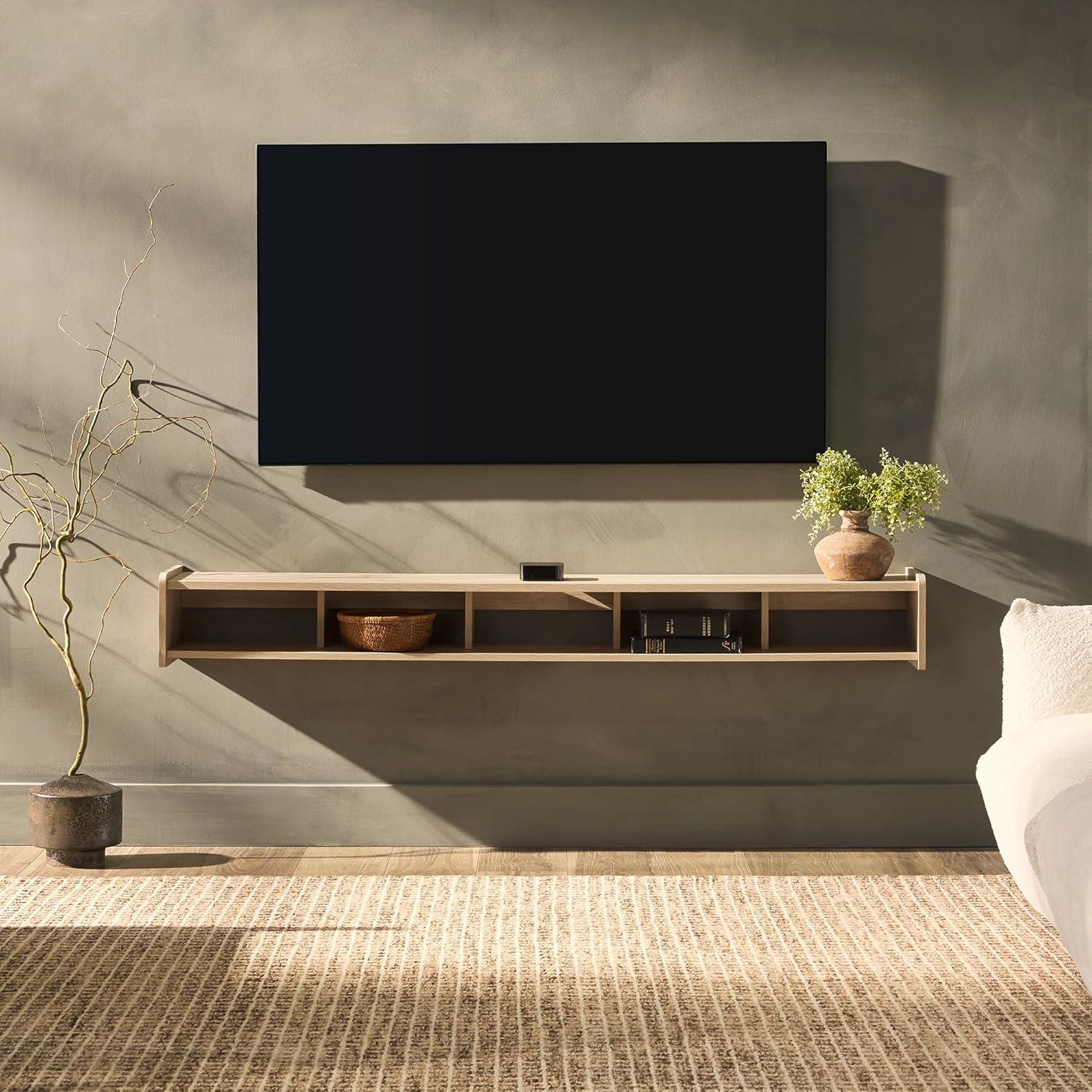 Walker Edison Minimalist Floating TV Stand for TVs up to 70”, Coastal Oak