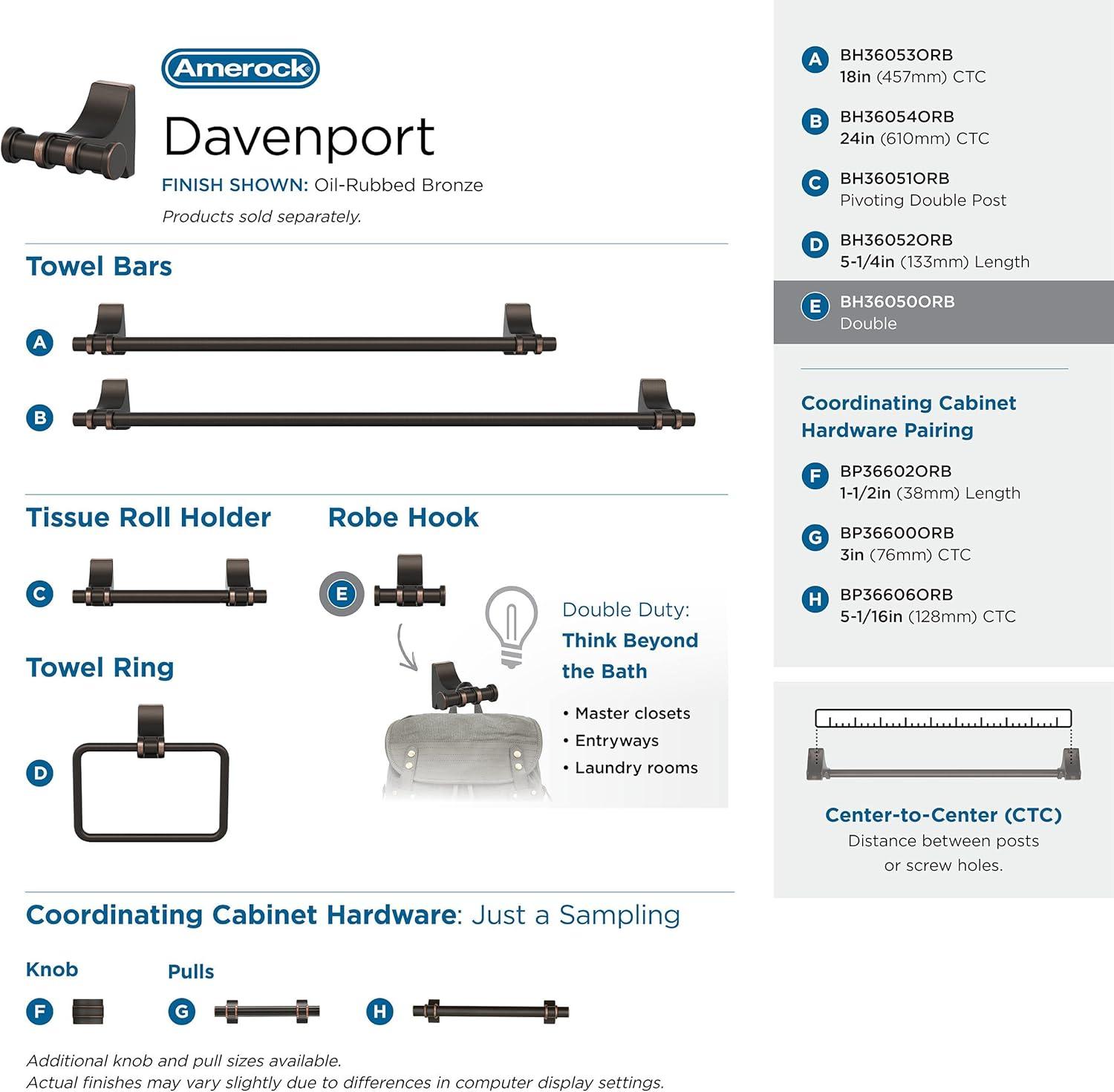 Amerock Davenport Wall Mounted Hook for Towel and Robe