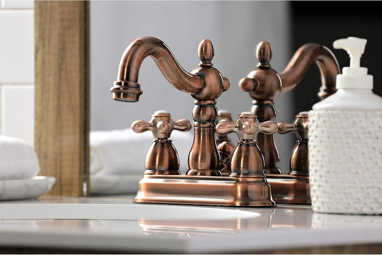 Kingston Brass Heritage Two-Handle 3-Hole Deck Mount 4" Centerset Bathroom Faucet with Plastic Pop-Up