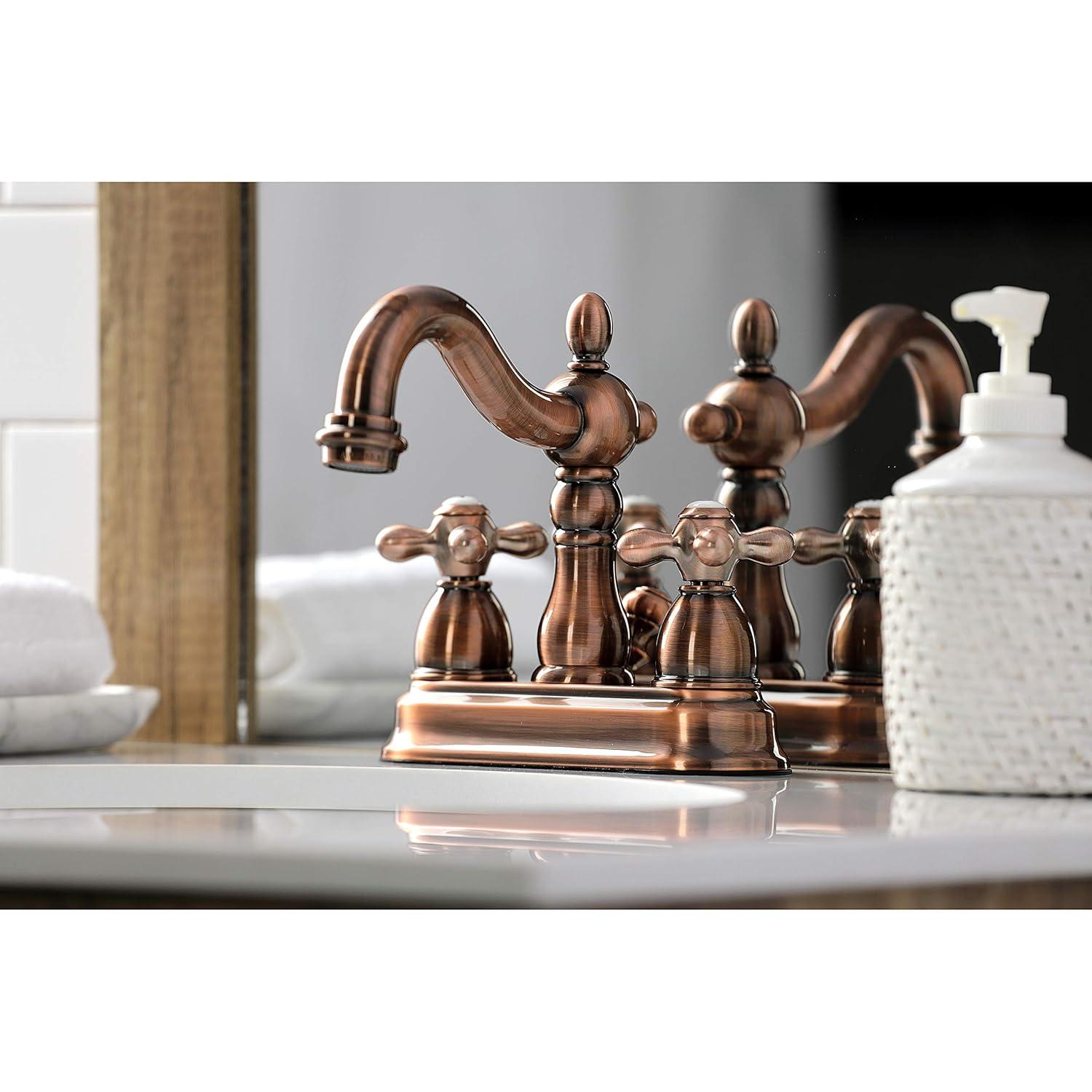 Kingston Brass Heritage Two-Handle 3-Hole Deck Mount 4" Centerset Bathroom Faucet with Plastic Pop-Up