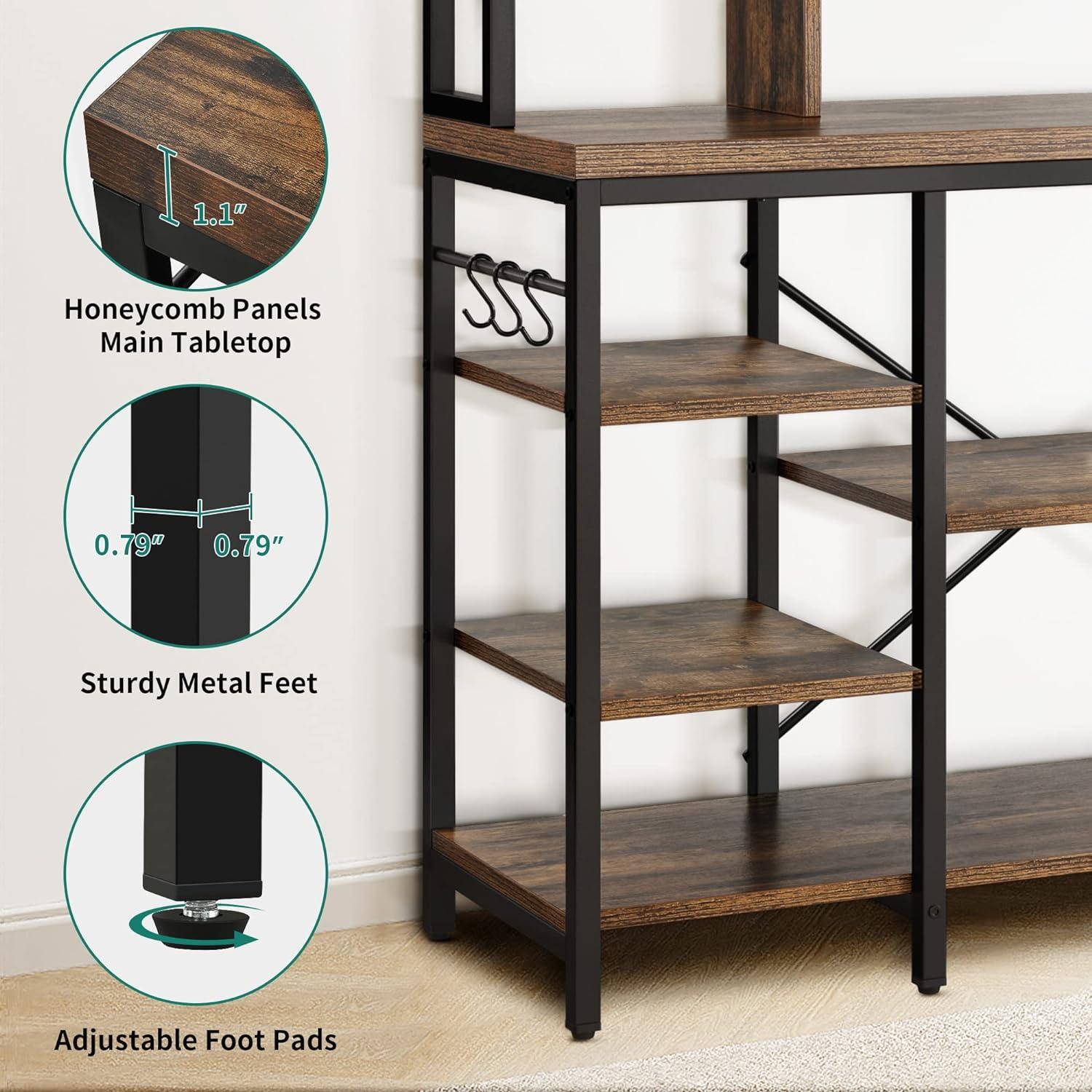 Microwave Stand Bakers Rack with Power Outlet Coffee Bar Kitchen Utility Shelf