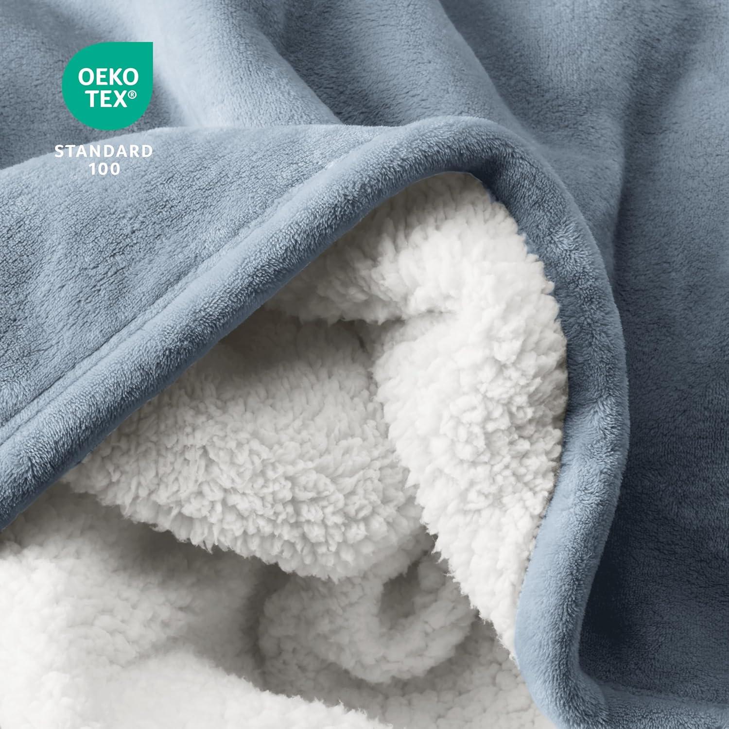 Light Blue Twin/Twin XL Faux Shearling Fleece Blanket by Bare Home