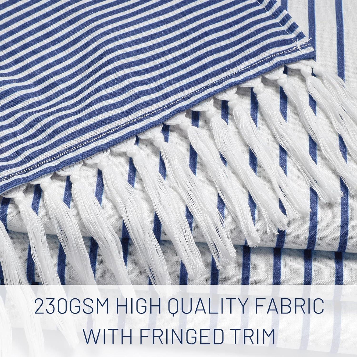 bufftieo Navy Blue and White Shower Curtain for Bathroom Boho Striped Fabric Modern Farmhouse Tassel Shower Curtain Sets - 72" x 72"
