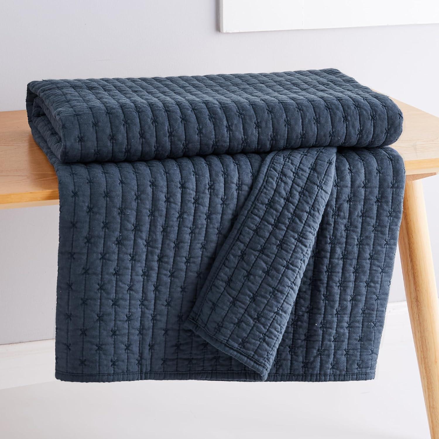 Cross Stitch Navy Quilted Throw- Levtex Home