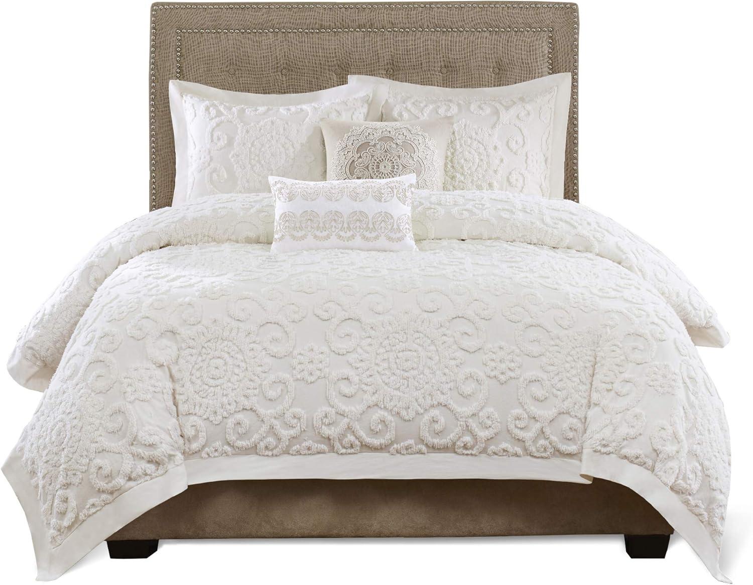 Suzanna Tufted Chenille Embroidered Medallion 3 Piece Cotton Duvet Cover Set