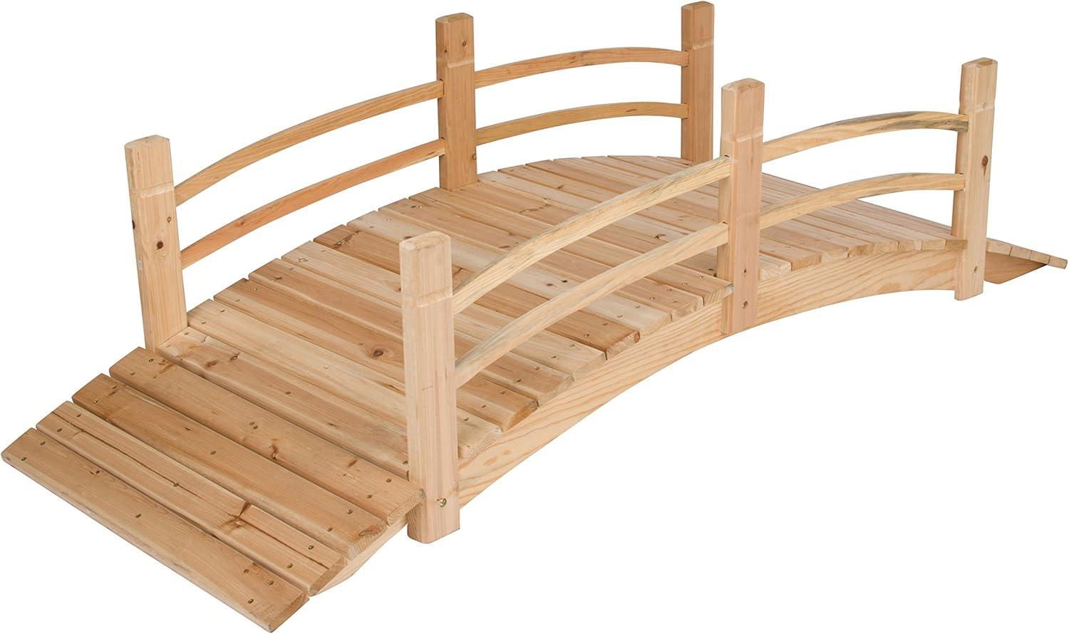 Shine Company Cedar Wood Garden Bridge with Handle Rails in Beige