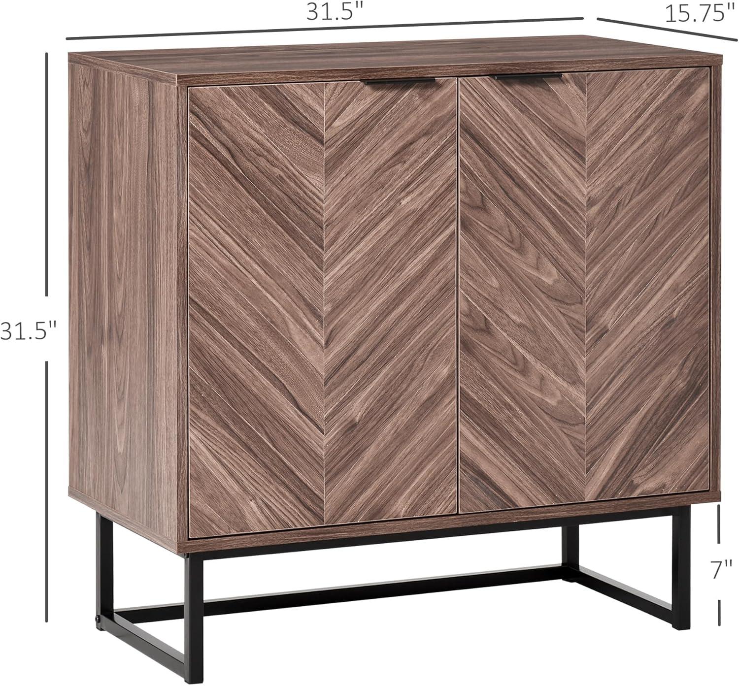 HOMCOM Sideboard Buffet Cabinet, Chevron Double Door Kitchen Cabinet, Accent Cabinet with Adjustable Shelf, Walnut