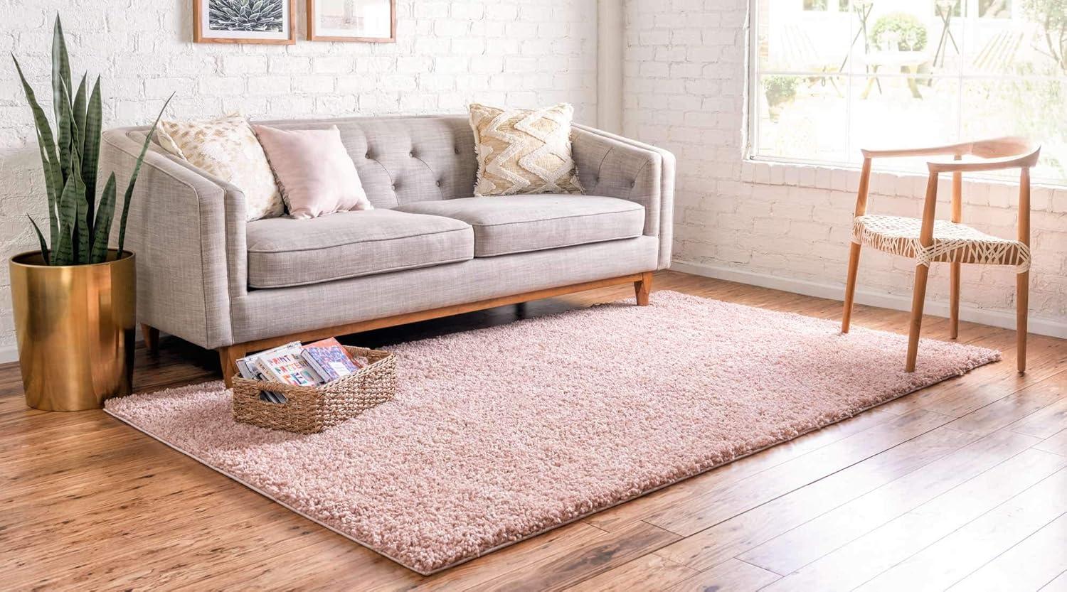 Dusty Rose Rectangular Shag 4' x 6' Synthetic Area Rug