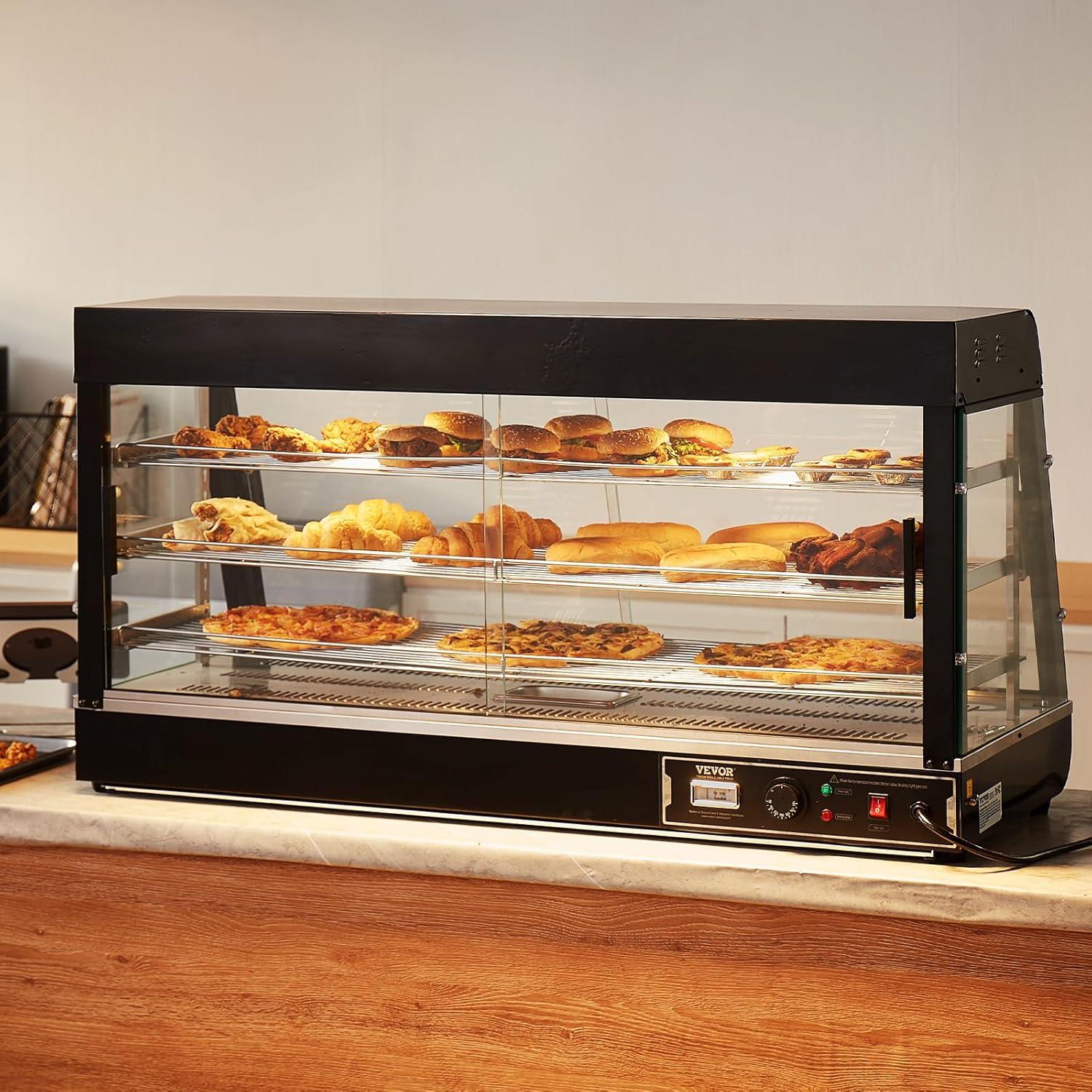 VEVOR 3-Tier Commercial Food Warmer Display, 1500W Food Display Warmer with Light, Adjustable Shelf and Temperature Display, Steam Heating, 180L