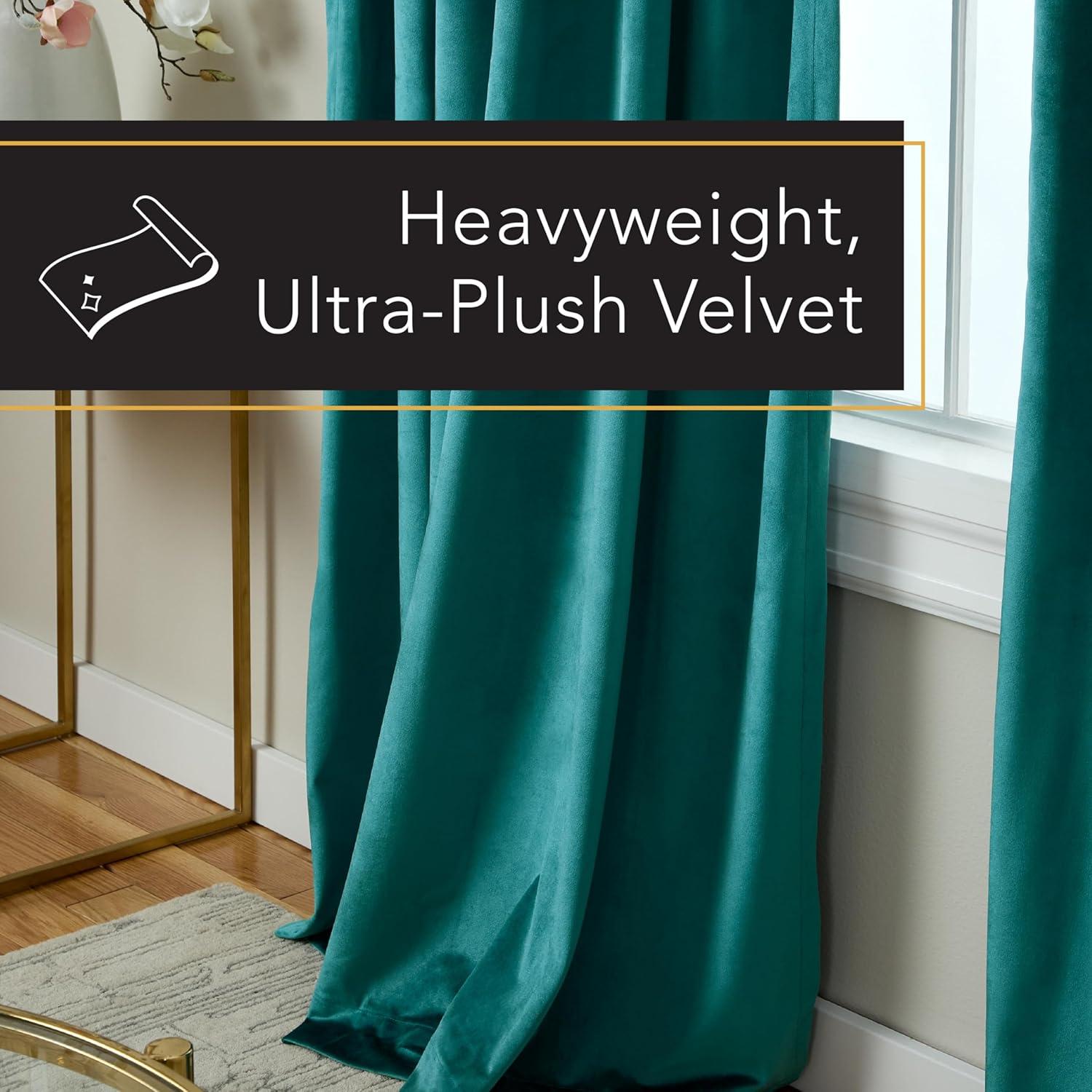TOWN & COUNTRY LUXE Velour Solid Heavyweight Indoor Curtains, Light Filtering Opacity, Triple Pinch Pleat Top, Plush Velvet, 2-Pack Set, 27"x84", Teal