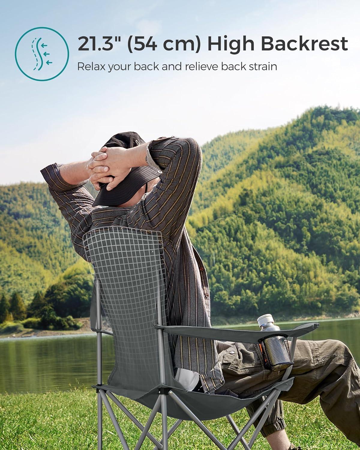 SONGMICS Set of 2 Folding Camping Chairs, Comfortable, Heavy Duty Structure, Max. Load Capacity 330 lb, Outdoor Chair with Cup Holder, for Camping, Garden, Fishing, Terrace