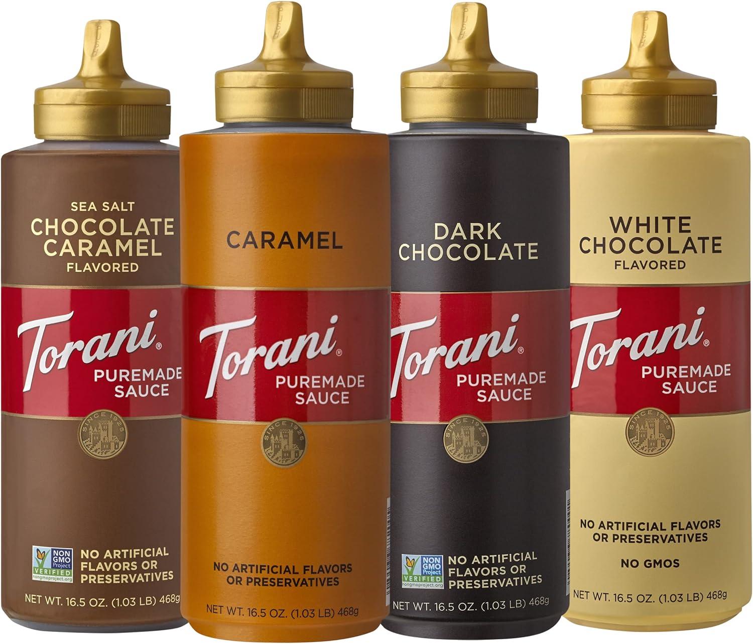 Torani Puremade Sauce Variety Pack, 16.5 Ounce Bottles, 4 Flavors