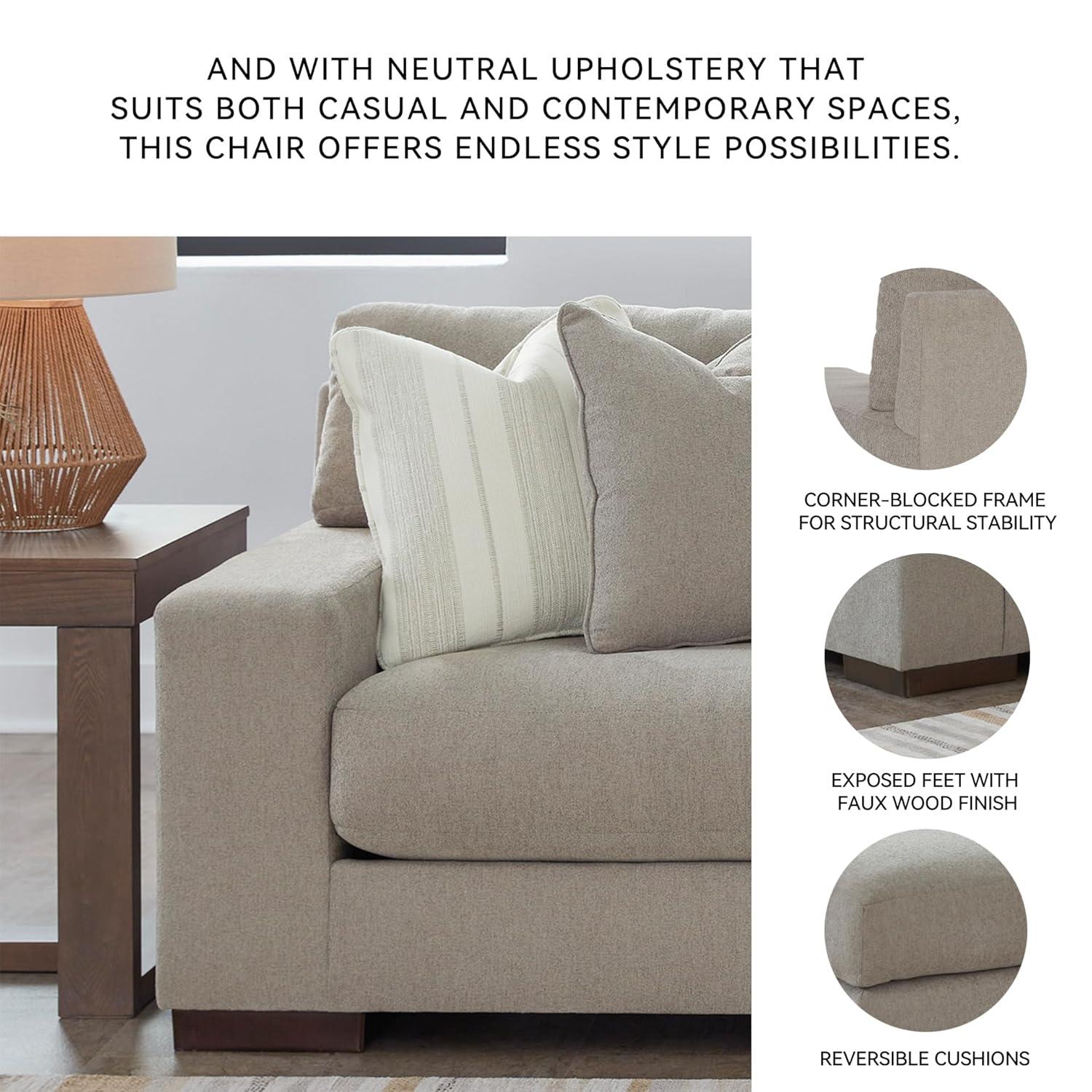 Beige Flax Contemporary Oversized Stationary Chair