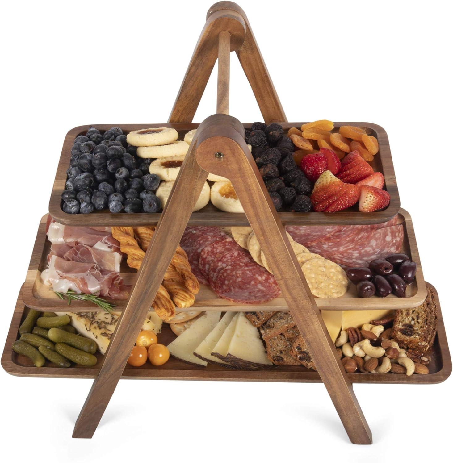Union Rustic 3 Tiered Serving Tray - Charcuterie Boards - Wood Serving Platters Austyn