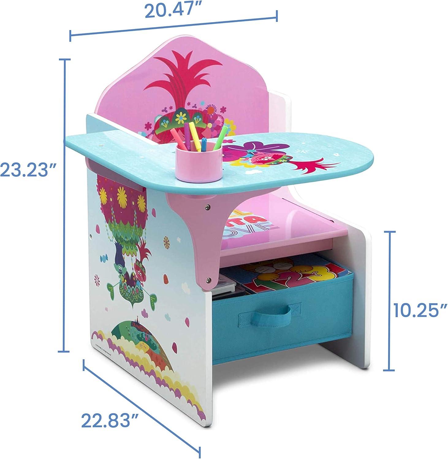 Pink and Blue Trolls World Tour Kids Chair Desk with Storage Bin