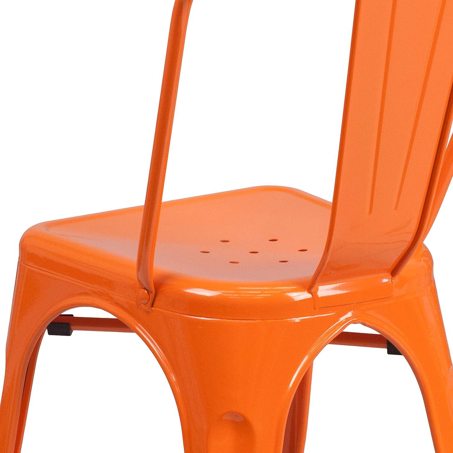 Emma and Oliver Commercial Grade Orange Metal Indoor-Outdoor Stackable Chair