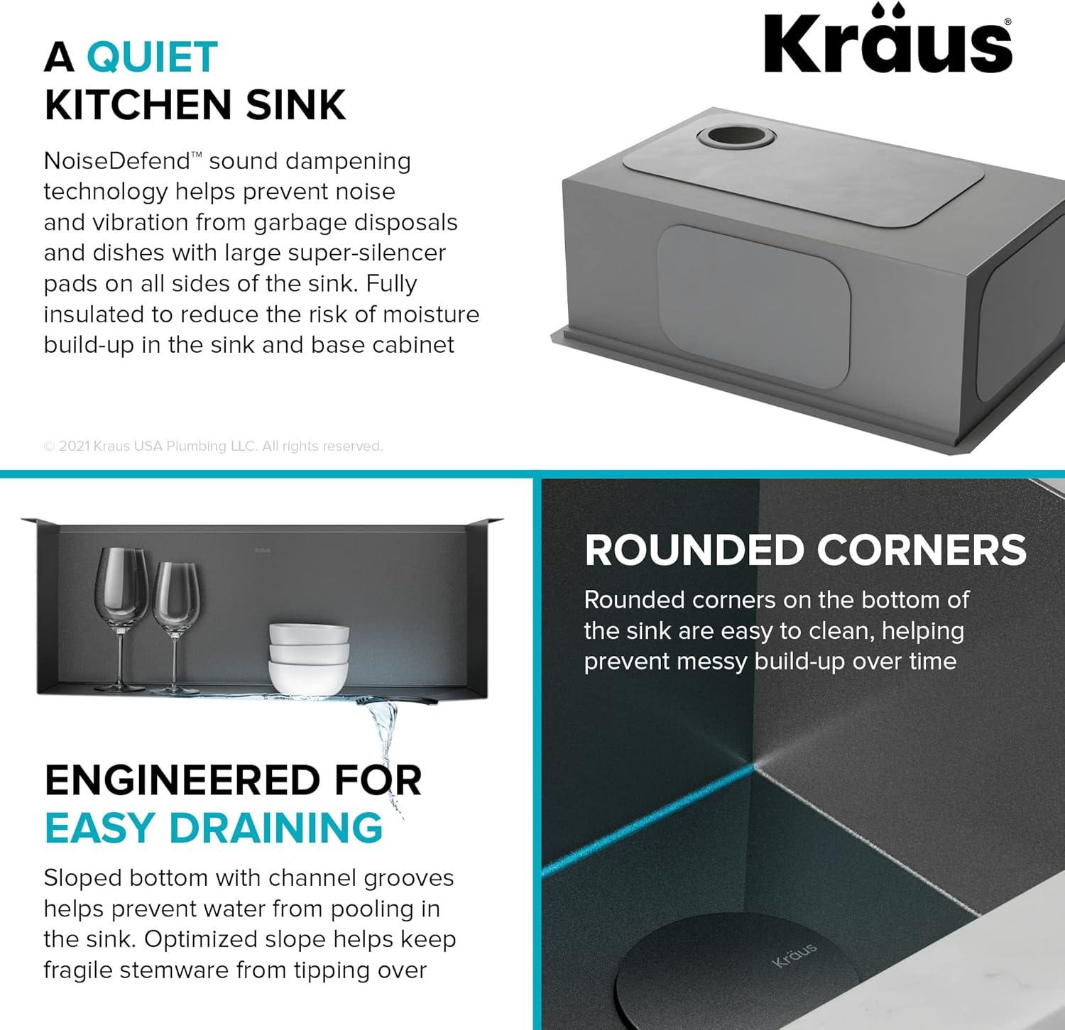 KRAUS Kore™ 27" L Undermount Workstation 16 Gauge Black Stainless Steel Single Bowl Kitchen Sink in PVD Gunmetal Finish