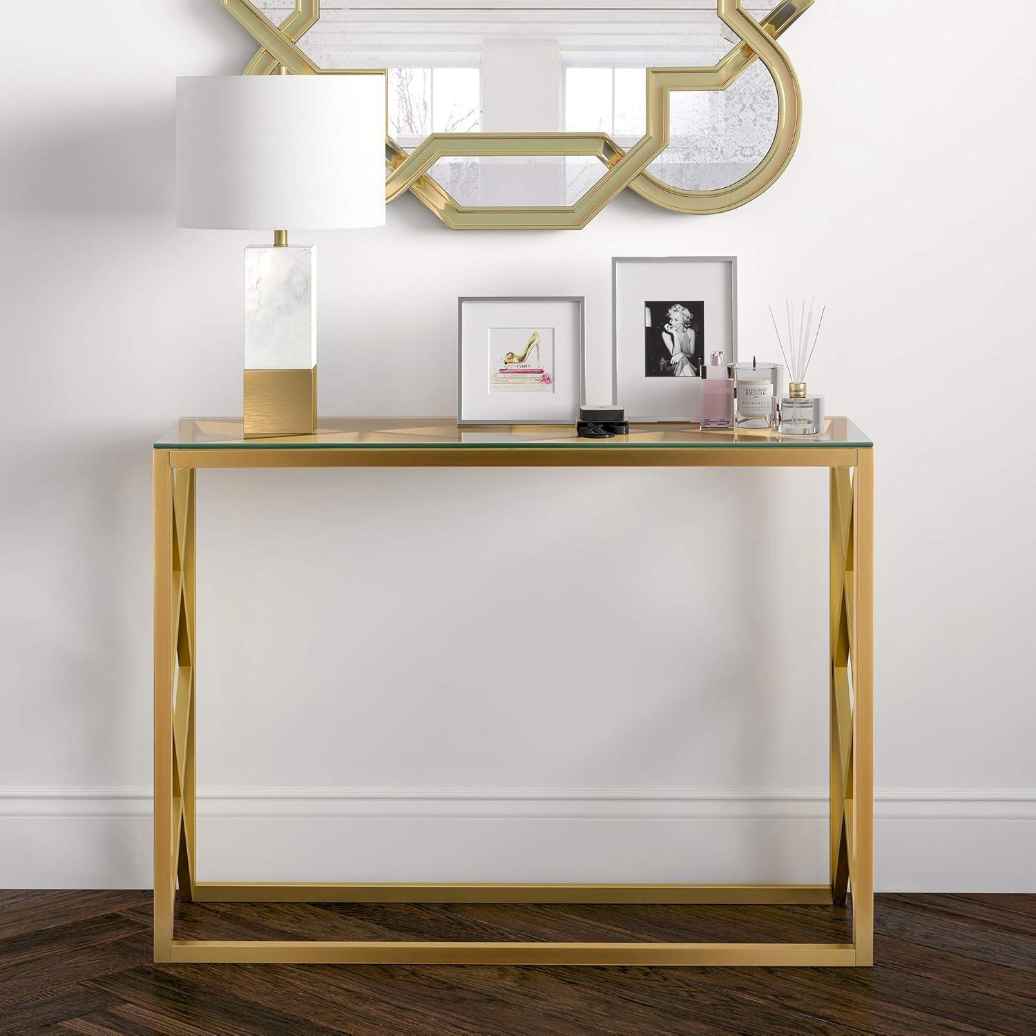 Gold and Glass Geometric X Hallway Table